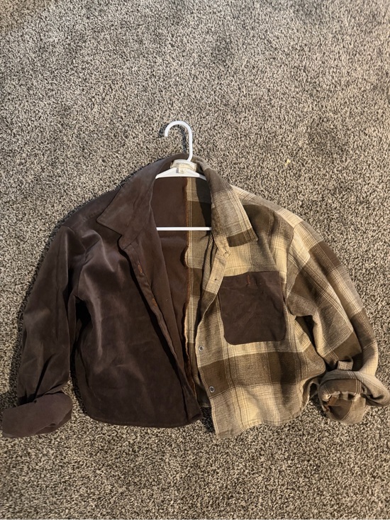Tops - Two-Tone Brown Suede & Plaid Shacket